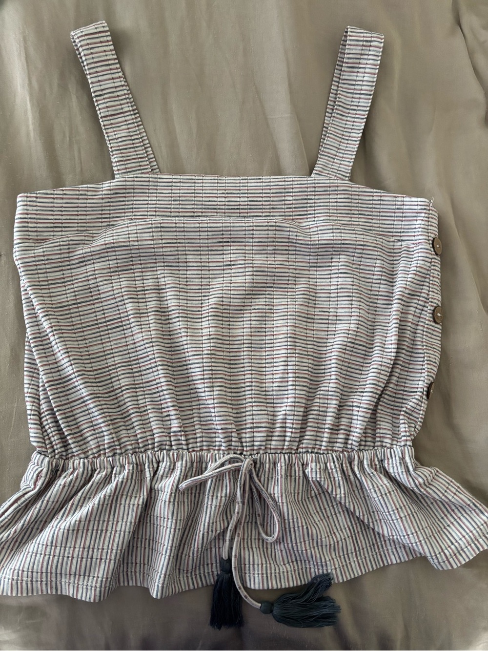 Hem & Thread Lightweight Striped Button-Up Shirt in Cream, Navy & Red